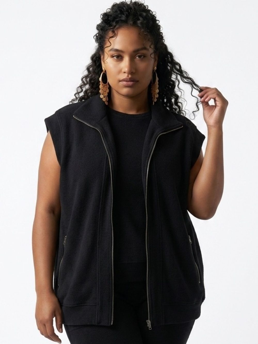 JOAN VASS | Sleeveless Jacket Zipper Accent Vest Women’s Size Large